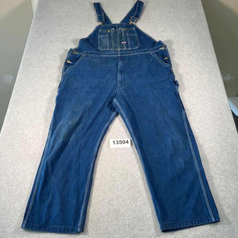 Big Smith Carpenter Bib Overalls Mens 46x30 Blue Denim Utility Pockets Workwear